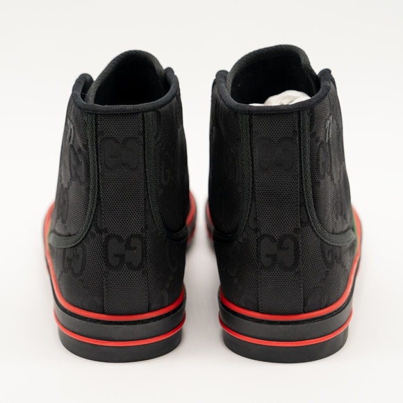 size 13G 13.5 US Gucci Tennis High Black Canvas Jumbo GG Sneakers Web - Picture 5 of 12